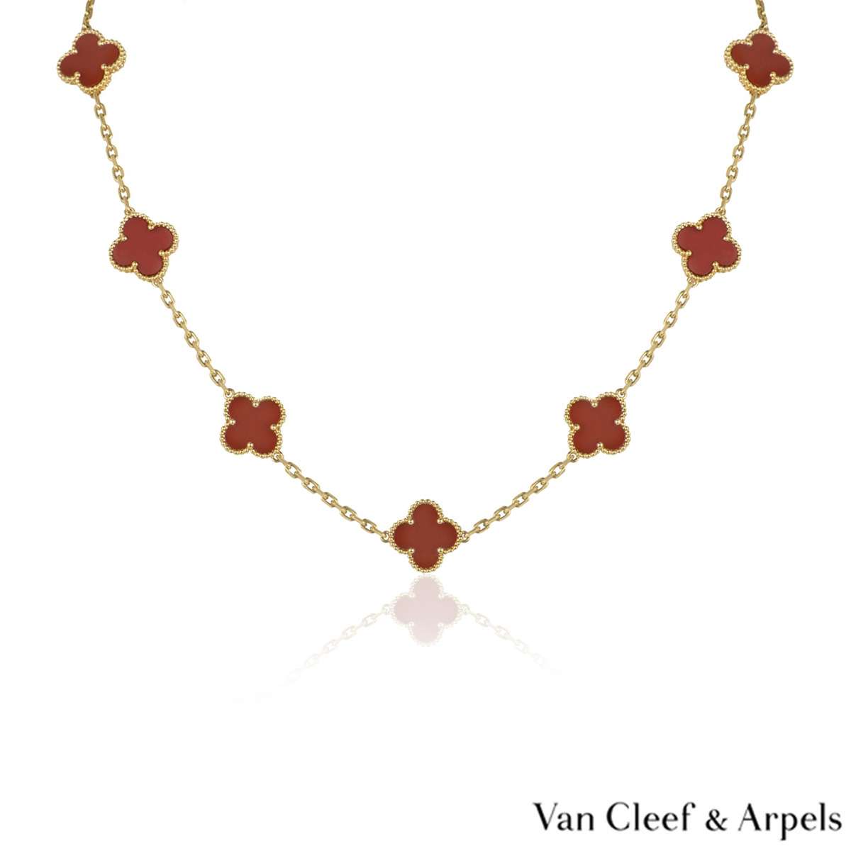 Van Cleef & Arpels 18kt Yellow Gold Vintage Alhambra Carnelian Necklace